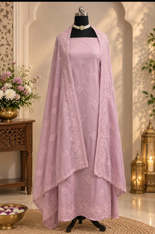 Lavender Lucknowi unstitched suit
