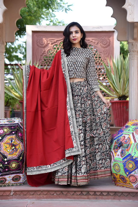 Bagru hand block printed cotton designer top & skirt with mulmul duptta available..( lehenga choli)