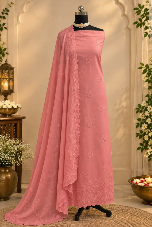 Peach Lucknowi Unstitched Suit
