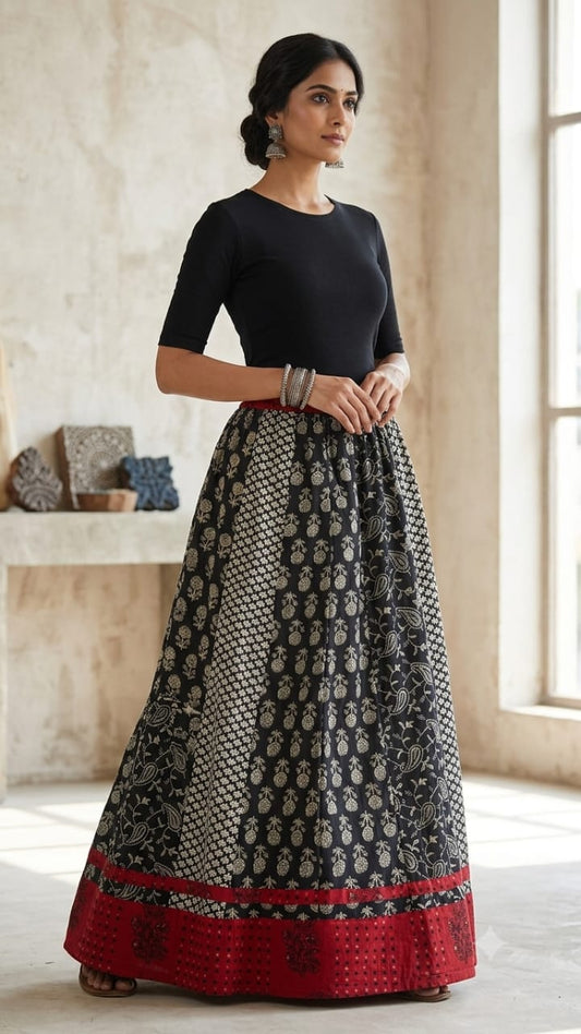 Hand block printed skirt