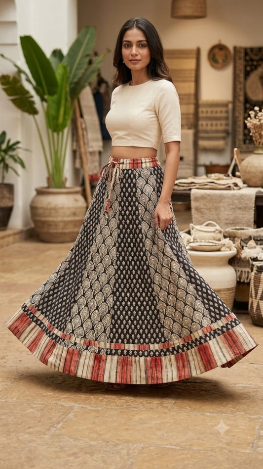 Hand block printed skirt