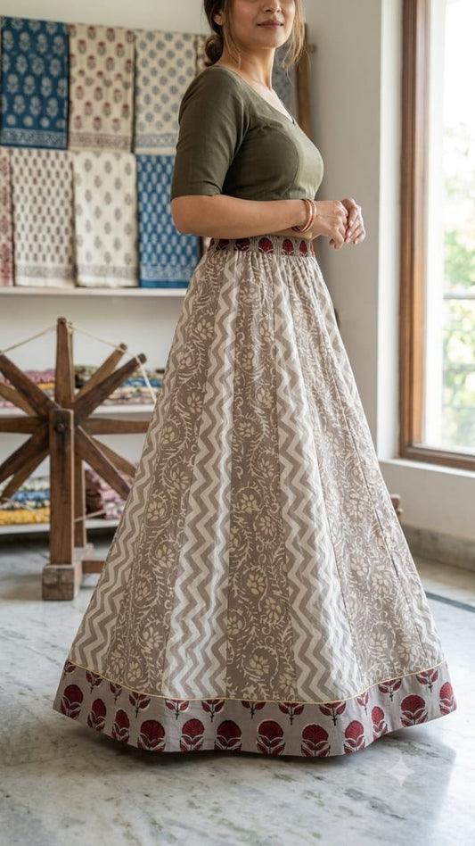 Hand block printed skirt