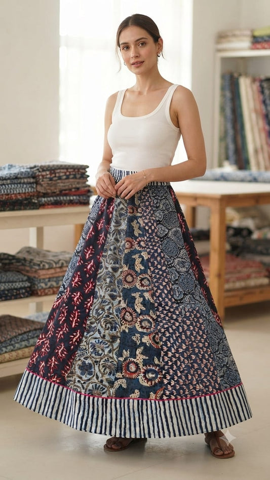 Hand block printed skirt