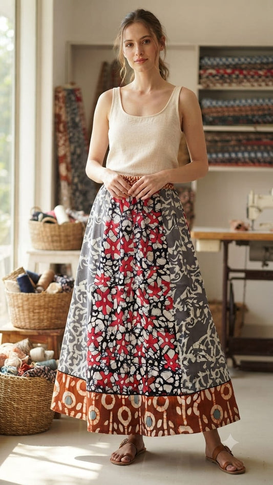 Hand block printed skirt