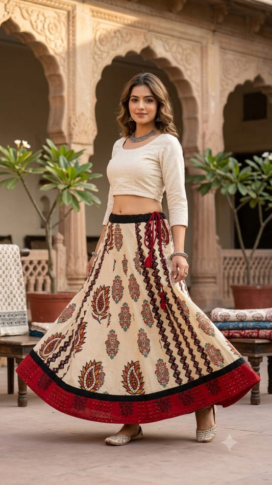 Hand block printed skirt