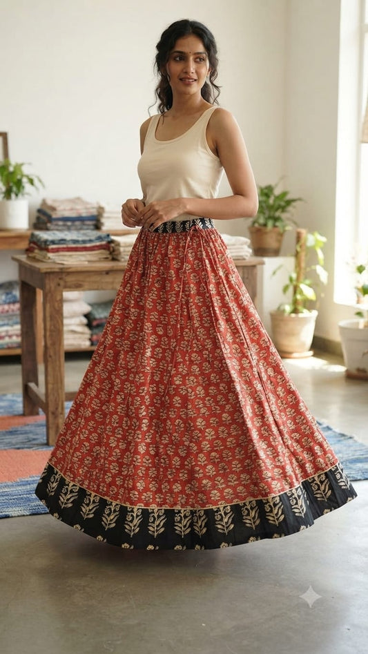 Hand block printed skirt
