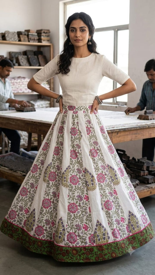 Hand block printed skirt