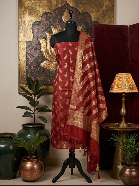 Banarsi suit in rust colour